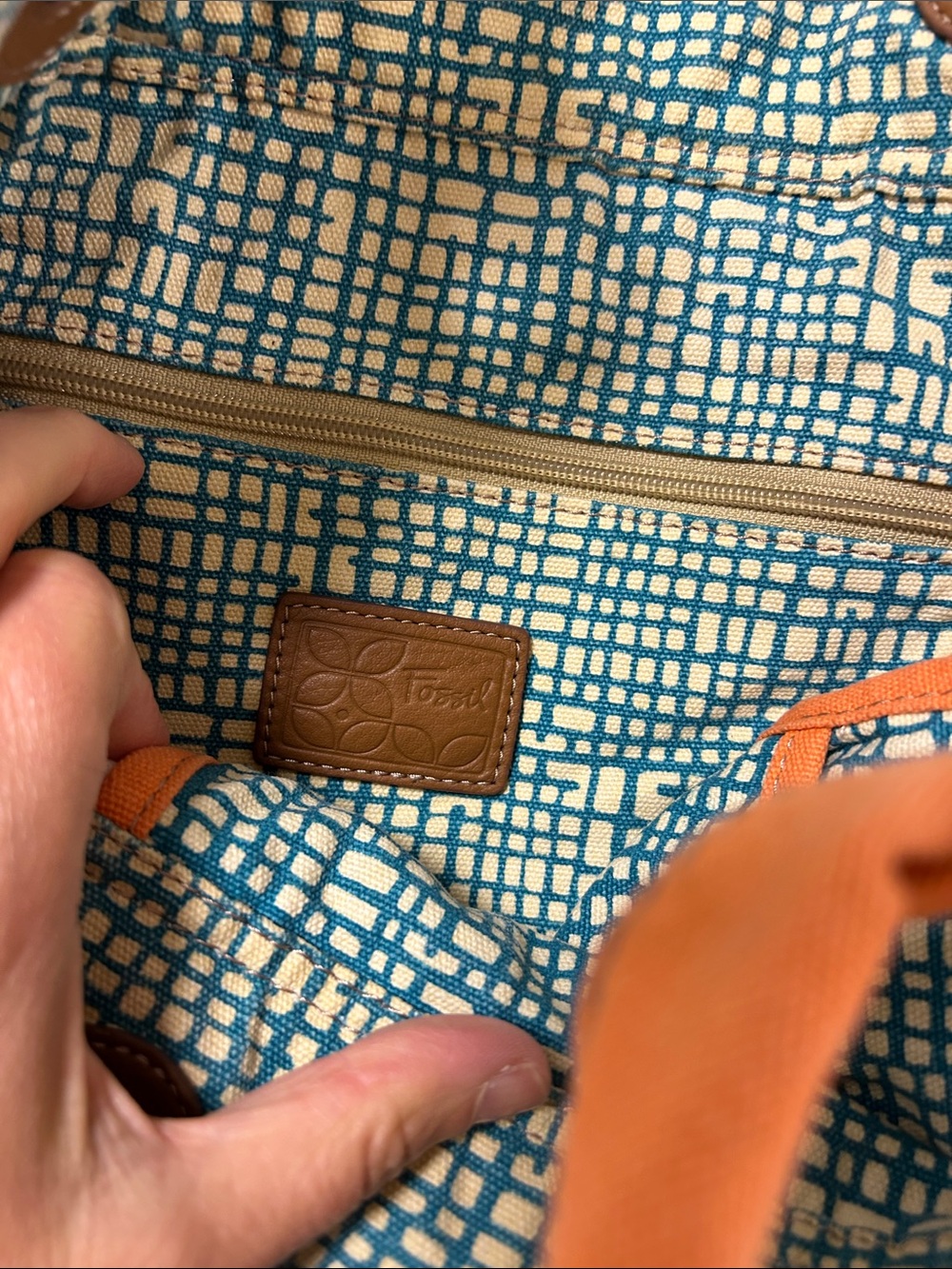 Fossil Orange Floral Canvas Tote with Blue and Yellow Accents image 4